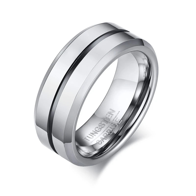 8mm Tungsten Grooved Wedding Band for Men Anti Scratch Anniversary Ring