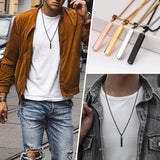 Rectangle Pendant Necklace for Men, Stainless Steel Box Chain Jewelry