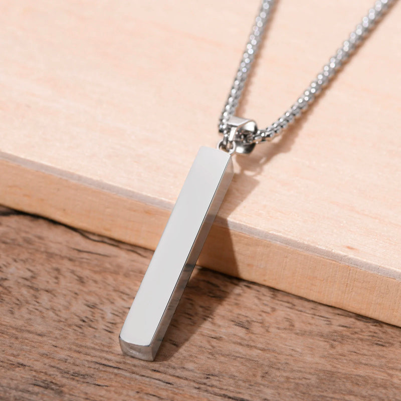Rectangle Pendant Necklace for Men, Stainless Steel Box Chain Jewelry