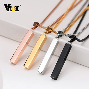 Rectangle Pendant Necklace for Men, Stainless Steel Box Chain Jewelry