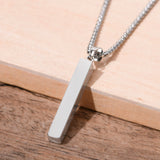 Rectangle Pendant Necklace for Men, Stainless Steel Box Chain Jewelry
