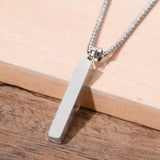 Rectangle Pendant Necklace for Men, Stainless Steel Box Chain Jewelry