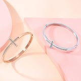 Shinny Bling Cross Bangle Stainless Steel Cuff Bracelet