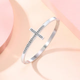 Shinny Bling Cross Bangle Stainless Steel Cuff Bracelet