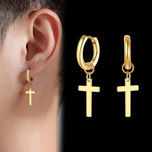 Cross Dangle Earrings Stainless Steel Minimalist Drop Small Hoop Ear Jewelry