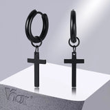 Cross Dangle Earrings Stainless Steel Minimalist Drop Small Hoop Ear Jewelry