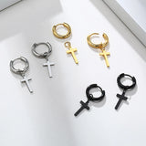 Cross Dangle Earrings Stainless Steel Minimalist Drop Small Hoop Ear Jewelry