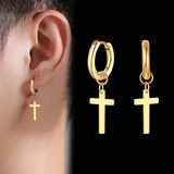 Cross Dangle Earrings Stainless Steel Minimalist Drop Small Hoop Ear Jewelry
