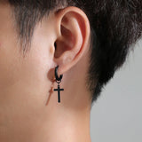Cross Dangle Earrings Stainless Steel Minimalist Drop Small Hoop Ear Jewelry