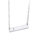 Hollow Heart Bar Necklace Stainless Steel Personalize Engrave ID Pendant