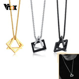 Square Triangle Pendant Necklaces for Men Stainless Steel Geometric Stacking