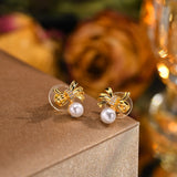 Simulated Pearl Bow Knot Stud Earrings for Women Girls