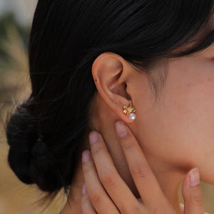 Simulated Pearl Bow Knot Stud Earrings for Women Girls