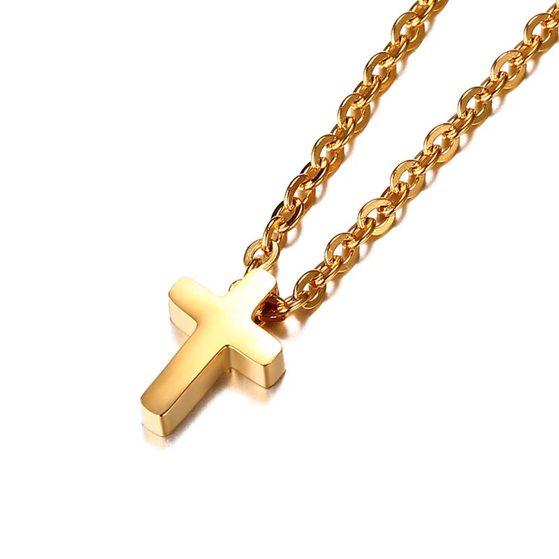 Small Cross Charm Women Necklaces Stainless Steel Religious Christ Jewelry