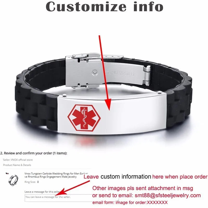 Soft Comfort Wear Silicone Wristband for Men Personalize Medical Bracelet