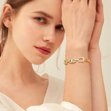 Women's Sparkling Chain Bracelet with Bling CZ Stones, Heart Leaf Infinity Charm