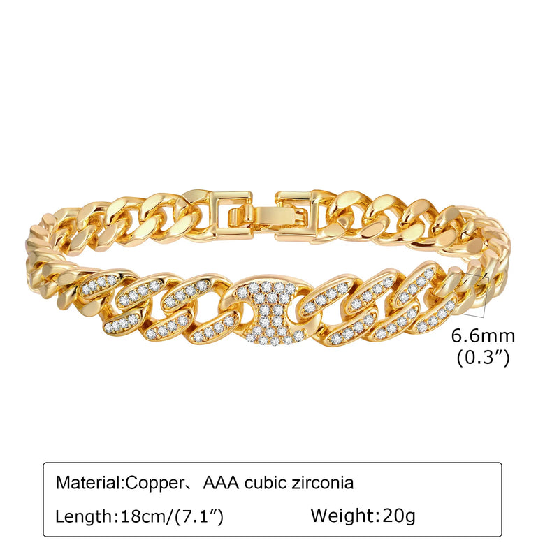 Women's Sparkling Chain Bracelet with Bling CZ Stones, Heart Leaf Infinity Charm