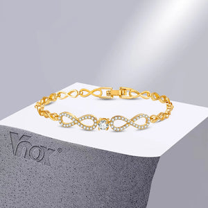 Women's Sparkling Chain Bracelet with Bling CZ Stones, Heart Leaf Infinity Charm