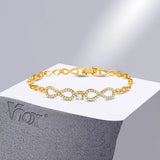 Women's Sparkling Chain Bracelet with Bling CZ Stones, Heart Leaf Infinity Charm