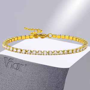 Sparkling CZ Chain Bracelet for Women, Stainless Steel Link, Adjustable