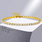 Sparkling CZ Chain Bracelet for Women, Stainless Steel Link, Adjustable