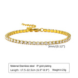 Sparkling CZ Chain Bracelet for Women, Stainless Steel Link, Adjustable