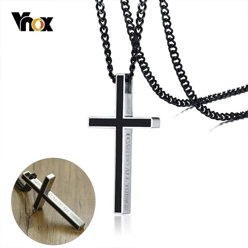 Bible Cross Pendant Philippians 4:13 Necklace