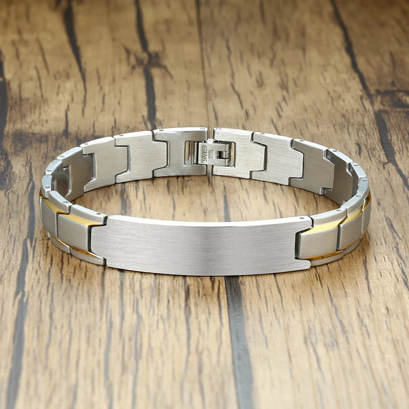 12mm Men's Bracelet ID Tag Stainless Steel Chain Jewelry