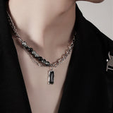 Stone Choker Necklaces for Men Women, Double Layers Chain Collar