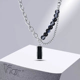 Stone Choker Necklaces for Men Women, Double Layers Chain Collar