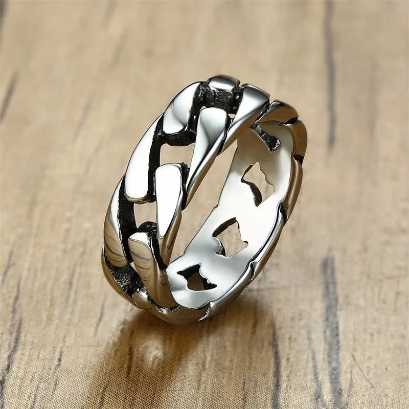 Stylish Fixed Link Chain Ring for Men High Stainless Steel Male Bands