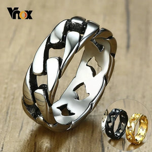 Stylish Fixed Link Chain Ring for Men High Stainless Steel Male Bands