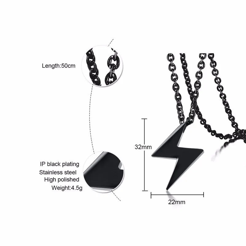 Vintage Stainless Steel Lightning Pendant Necklace for Men