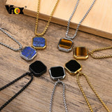 Men's Natural Stone Necklace, Stainless Steel Geometric Pendant