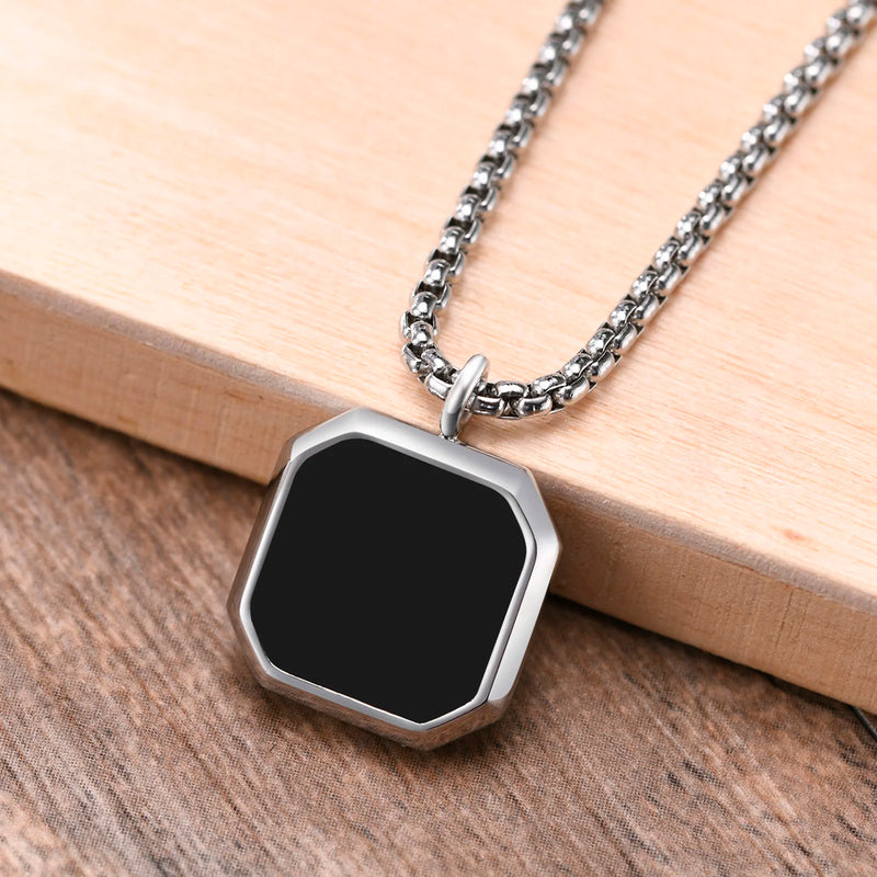 Men's Natural Stone Necklace, Stainless Steel Geometric Pendant