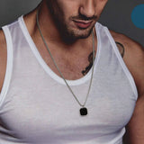 Men's Natural Stone Necklace, Stainless Steel Geometric Pendant