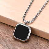 Men's Natural Stone Necklace, Stainless Steel Geometric Pendant