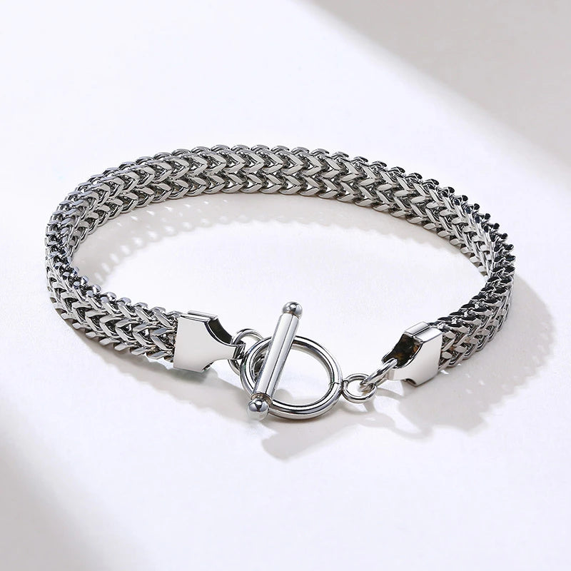 Men's Stainless Steel Double Franco Chain Bracelet with Toggle Clasp