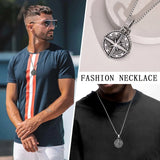 Stylish Mens Compass Necklace, Rock Punk Stainless Steel Compass Pendants