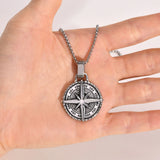 Stylish Mens Compass Necklace, Rock Punk Stainless Steel Compass Pendants