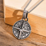 Stylish Mens Compass Necklace, Rock Punk Stainless Steel Compass Pendants
