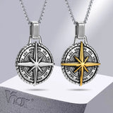 Stylish Mens Compass Necklace, Rock Punk Stainless Steel Compass Pendants