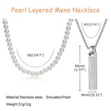 Roman Numerals Bar Simulated Pearl Chain Necklaces for Men