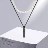 Roman Numerals Bar Simulated Pearl Chain Necklaces for Men