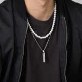 Roman Numerals Bar Simulated Pearl Chain Necklaces for Men
