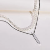 Roman Numerals Bar Simulated Pearl Chain Necklaces for Men