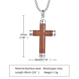 Rosewood Cross Men Necklace, Punk Wooden Pendant