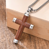 Rosewood Cross Men Necklace, Punk Wooden Pendant