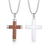 Rosewood Cross Men Necklace, Punk Wooden Pendant