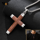 Rosewood Cross Men Necklace, Punk Wooden Pendant